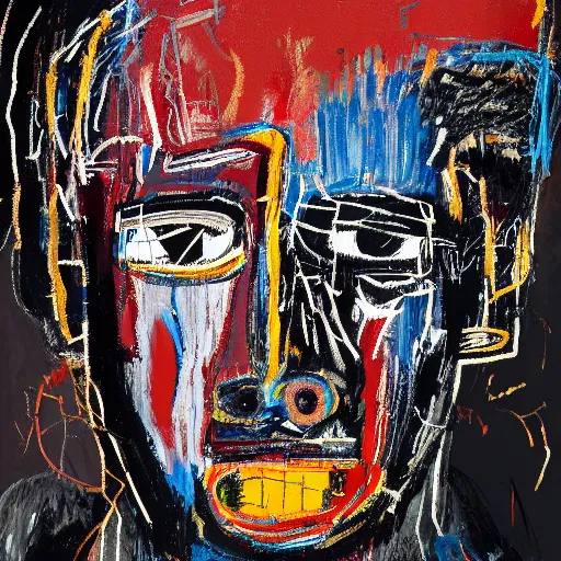 Image similar to A extremely highly detailed majestic hi-res beautiful immaculate head and shoulders painting of a strong black african man by Jean-Michel Basquiat, 8k, high textures, hyper sharp, insanely detailed and intricate, super detailed, 4k HDR high quality