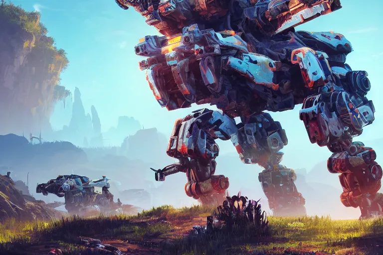 Image similar to scrapper machine mecanical creature robot of horizon forbidden west horizon zero dawn radiating a glowing aura global illumination ray tracing hdr fanart arstation by ian pesty and alena aenami artworks in 4 k