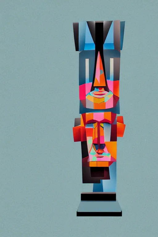 Image similar to cubist moai statue cutout digital illustration cartoon colorful beeple