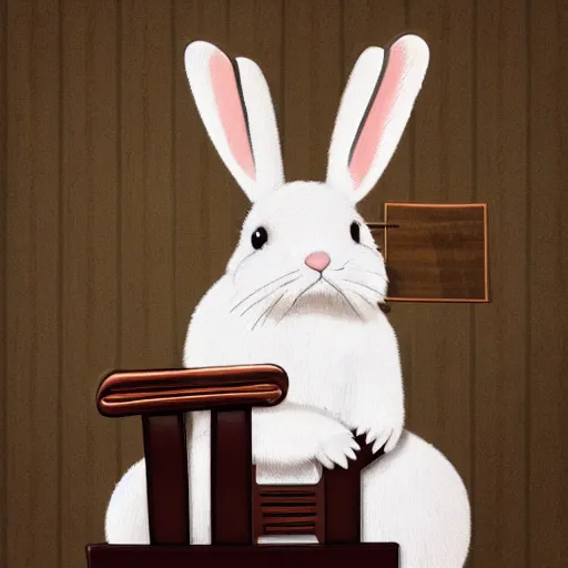 Prompt: sad rabbit sitting in a barbers chair