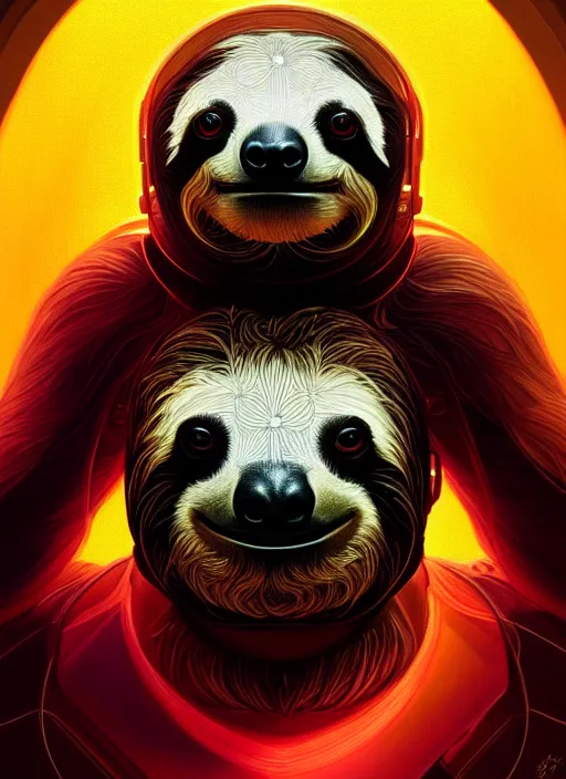 Image similar to symmetry!! portrait of a sloth, sci - fi, tech wear, glowing lights!! intricate, elegant, highly detailed, digital painting, artstation, concept art, smooth, sharp focus, illustration, art by artgerm and greg rutkowski and alphonse mucha