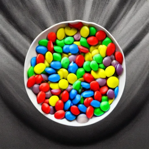 Image similar to eminem's face in a bowl of m & ms, high detail