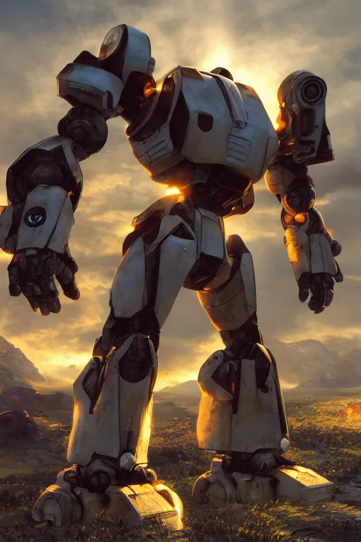 Image similar to mechwarrior 5 : mercenaries mech megaman transformer robot boss tank engine game octane render, 4 k, hd 2 0 2 2 3 d cgi rtx hdr style chrome reflexion glow fanart, global illumination ray tracing hdr fanart arstation by ian pesty by jesper ejsing pixar and disney unreal zbrush central hardmesh