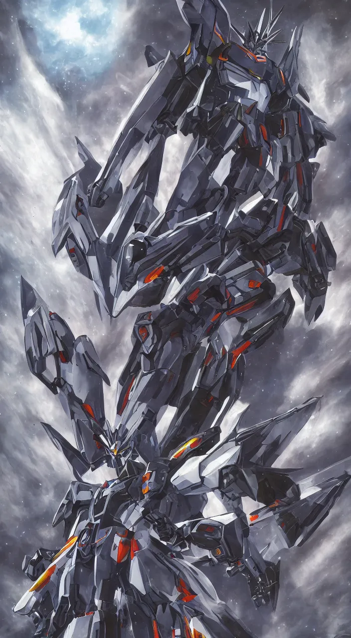 Prompt: hades in mobile suite gundam, mecha design, in dark space, symmetry, realistic atmosphere, by paul chadeisson