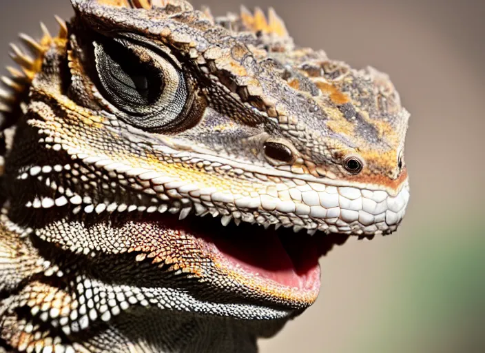 Image similar to dslr portrait still of a bearded dragon!!! with a large white beard!!!, 8 k 8 5 mm f 1. 4