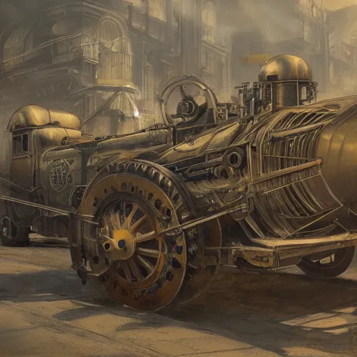 Prompt: dieselpunk orchestral machines, painted by john howe, pixiv, deviantart, artstation, danbooru, illustration, realistic, 4 k, unreal 5 render