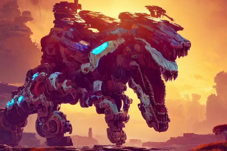 Image similar to snapmaw machine mecanical creature robot of horizon forbidden west horizon zero dawn bioluminiscence global illumination ray tracing hdr fanart arstation by ian pesty and alena aenami artworks in 4 k