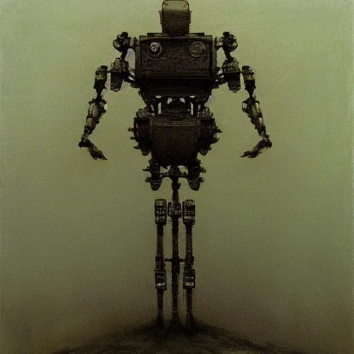 Prompt: A robot by Zdzislaw Beksinski