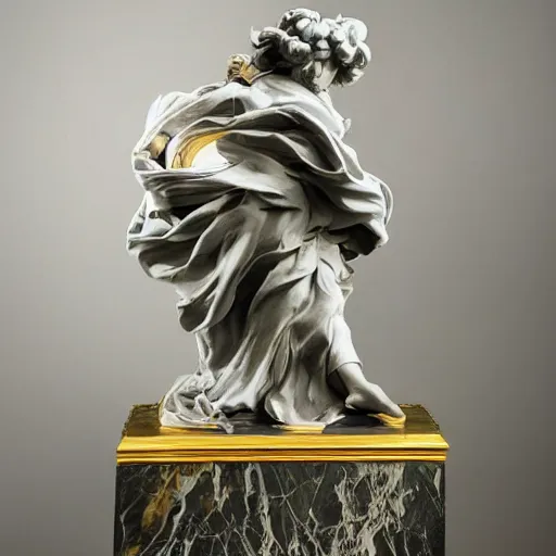 Prompt: statue of a cloud marble baroque gold grey obsidian detail bernini