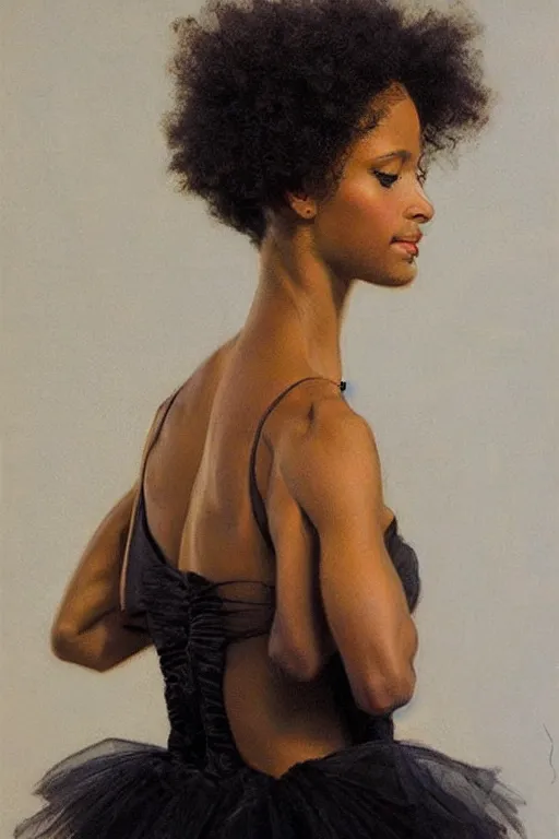 Prompt: portrait of a gorgeous graceful black prima ballerina, by donato giancola and berthold woltze.