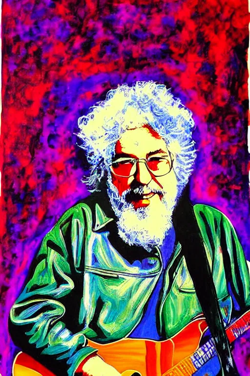 Image similar to Poster artwork, painting of Jerry Garcia by Bob Dylan