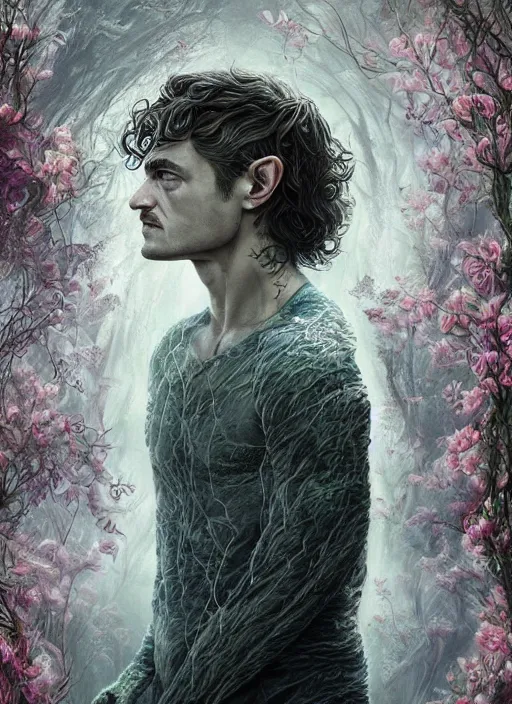 Prompt: orlando bloom as gollum, digital art by anna dittmann and nasreddine dinet, intricately detailed, in the style of romanticism,