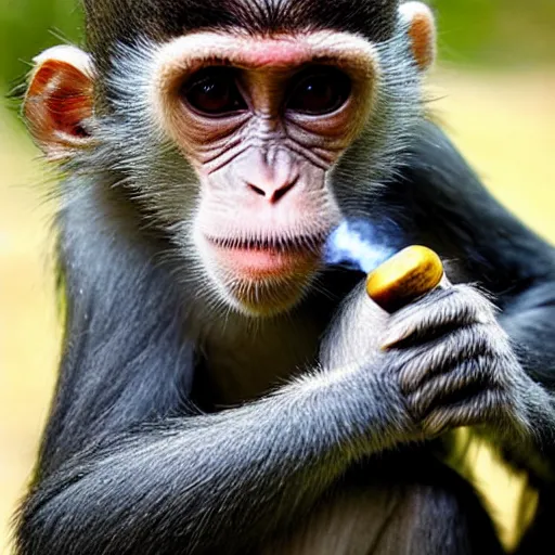 Prompt: a national geographic award winning photograph of a monkey smoking a joint