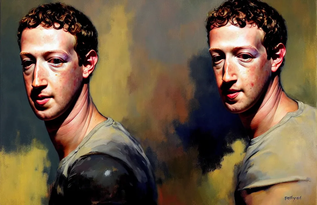 Image similar to portrait of mark zuckerberg!!!!!!!!!!!!!!!!!!!!!!!!!!!, detailed face, detailed painting, epic lighting, by ilya repin, phil hale and kent williams