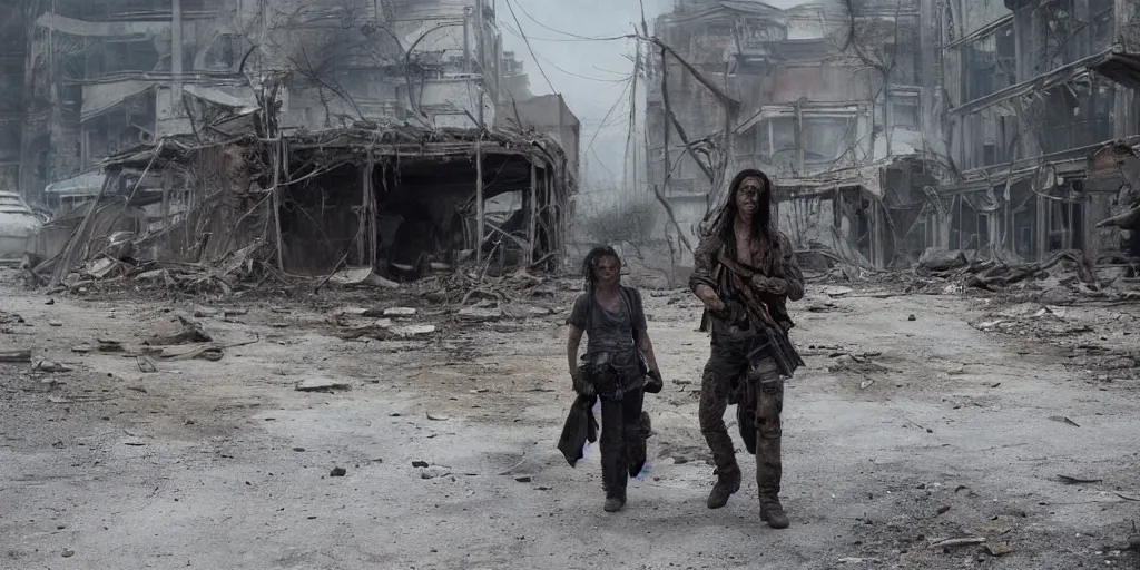 Prompt: a scene from a post - apocalyptic movie starring alicia wikander