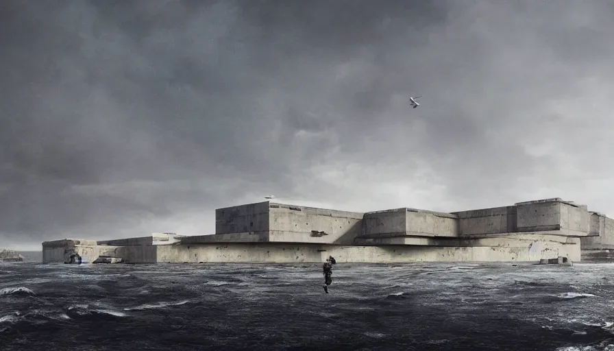 Prompt: big brutalist imperial military base on cliffs, drawing architecture, very long shot, top angle, imperial architecture in rogue one, pritzker architecture prize, brutalism, jan urschel