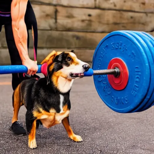 Image similar to a dog lifting weight