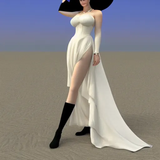 Image similar to gullivera wearing a white dress and a pirate hat, black long boots, octane render, by milo manara, 3 d