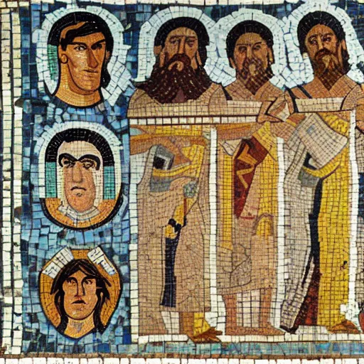 Prompt: an ancient greek mosaic of harry potter