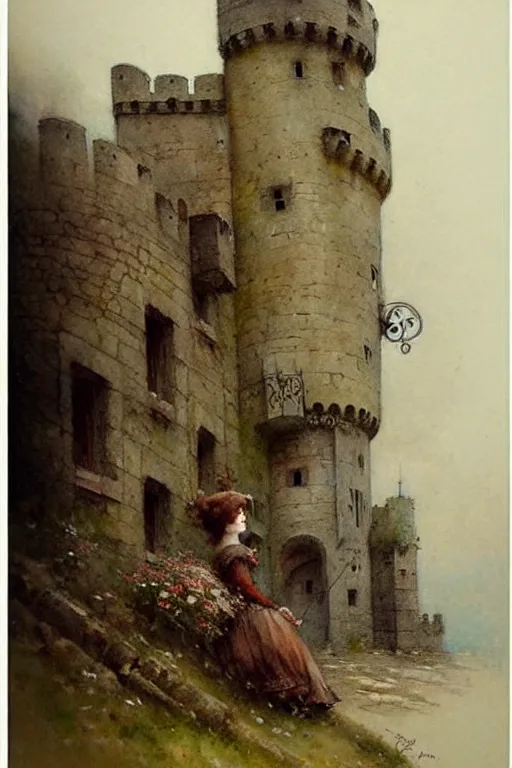 Image similar to ( ( ( ( ( 1 9 5 0 gypsy!!!! fair tail medieval castle. muted colors. ) ) ) ) ) by jean - baptiste monge!!!!!!!!!!!!!!!!!!!!!!!!!!!!!!