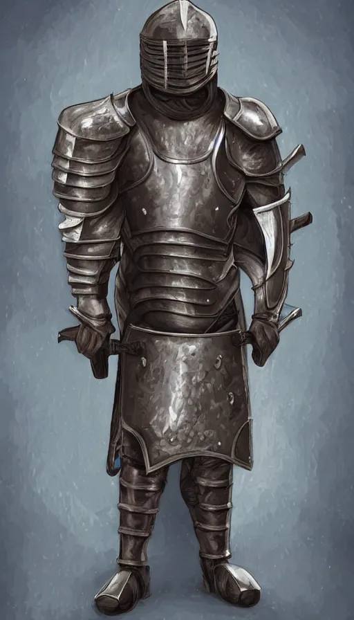 Prompt: digital art of strong knight wearing leather armor, holding weapon and shield, standing upright, full body