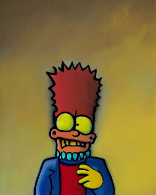 Prompt: a dramatic oil painting of bart simpson