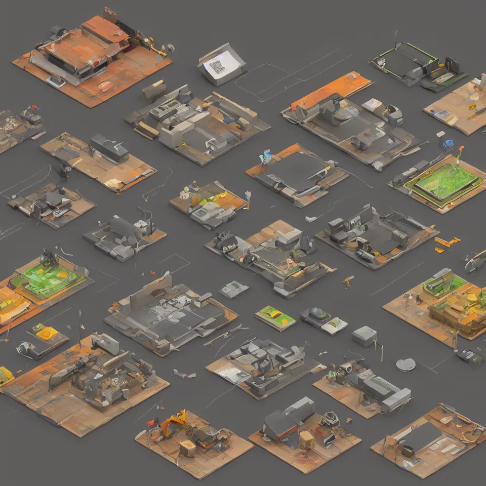 Image similar to Isometric 3D model of a gaming setup, highly detailed, Unreal Engine, Blender, 4K