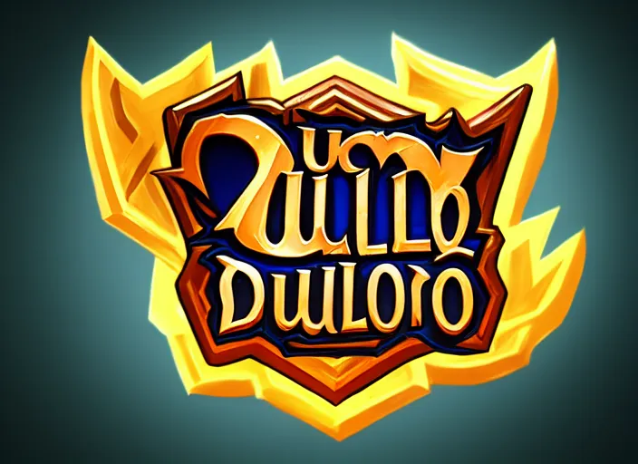 Prompt: logo for a game called'duelio ', style of hearthstone and league of legends, logo concept, fantasy, fun