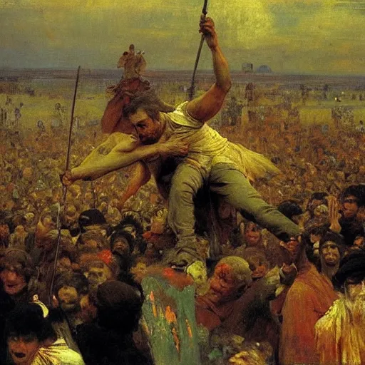 Image similar to the dream of the old tyrant, by ilya repin, oil on canvas, 1 8 8 3