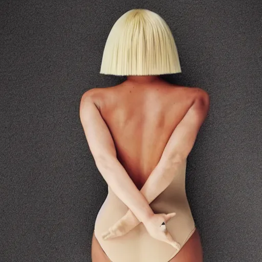 Image similar to sia furler wearing a skin colored leotard full body artistic photoshoot from rear