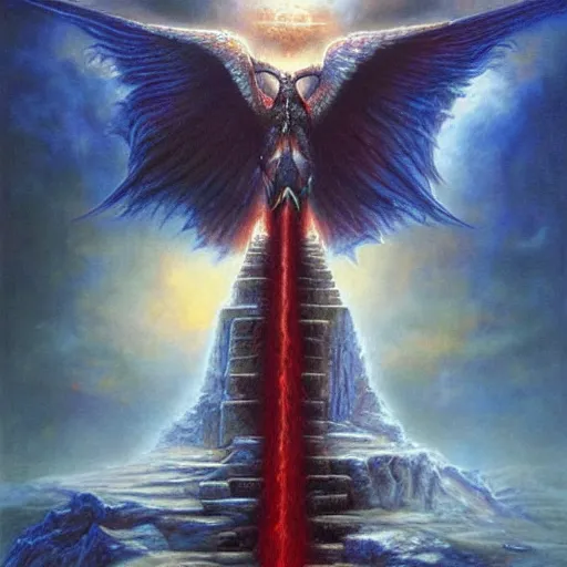 Prompt: Now I have become Death, the destroyer of worlds, artwork by artgerm, stairway to Heaven, art by Bob Eggleton