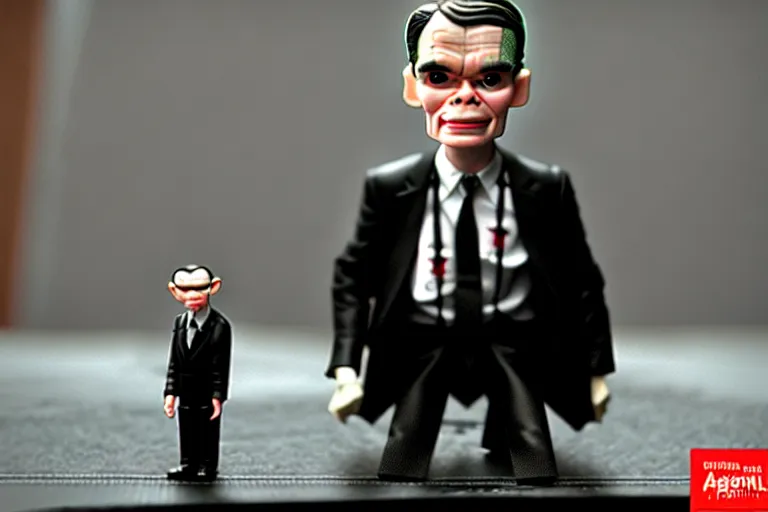 Image similar to alan turing being possessed by agent smith, stop motion vinyl action figure, plastic, toy, butcher billy style