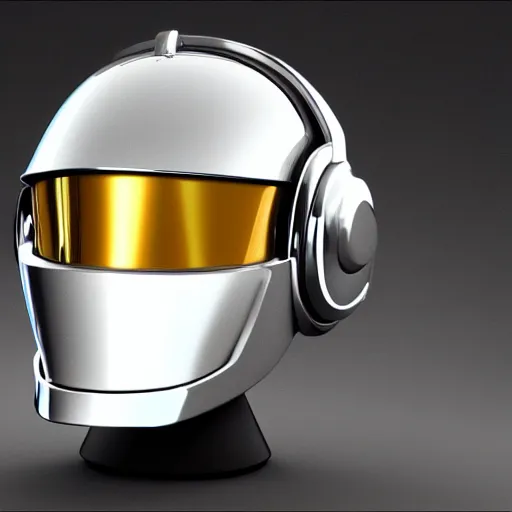 Prompt: ultra high quality 3d render of a daft punk helmet, ray tracing, reflections, studio lighting, cg, 4k