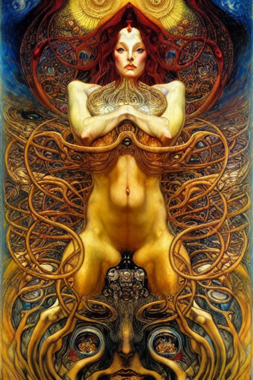 Image similar to Divine Chaos Engine by Karol Bak, Jean Delville, William Blake, Gustav Klimt, and Vincent Van Gogh, symbolist, visionary