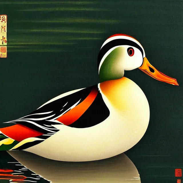Image similar to a beautiful painting the mandarin duck in the lotus, by zhang daqian painting
