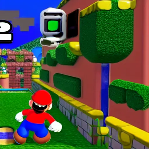 Prompt: gopro footage of toad running through a real world version of a level in super mario bros 2