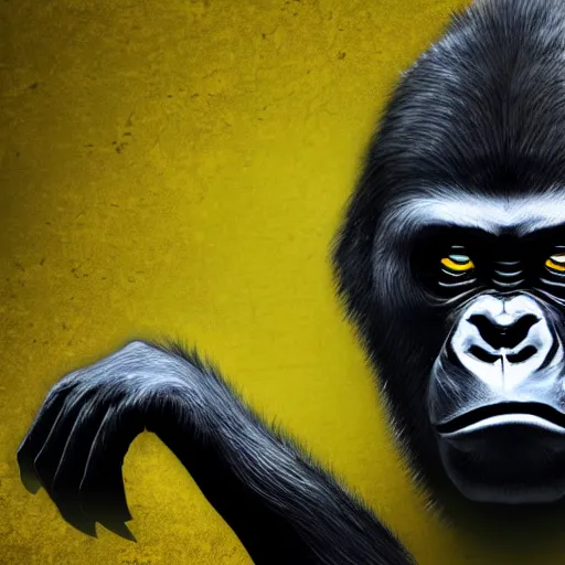Prompt: ominous gorilla lurking at the bottom of a yellow swamp, terrifying, realistic, 4k