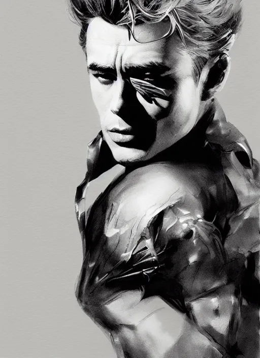 Image similar to Portrait James Dean, marvel comics, dark, intricate, highly detailed, smooth, artstation, digital illustration by Ruan Jia and Mandy Jurgens and Artgerm and Wayne Barlowe and Greg Rutkowski and Frank Frazetta