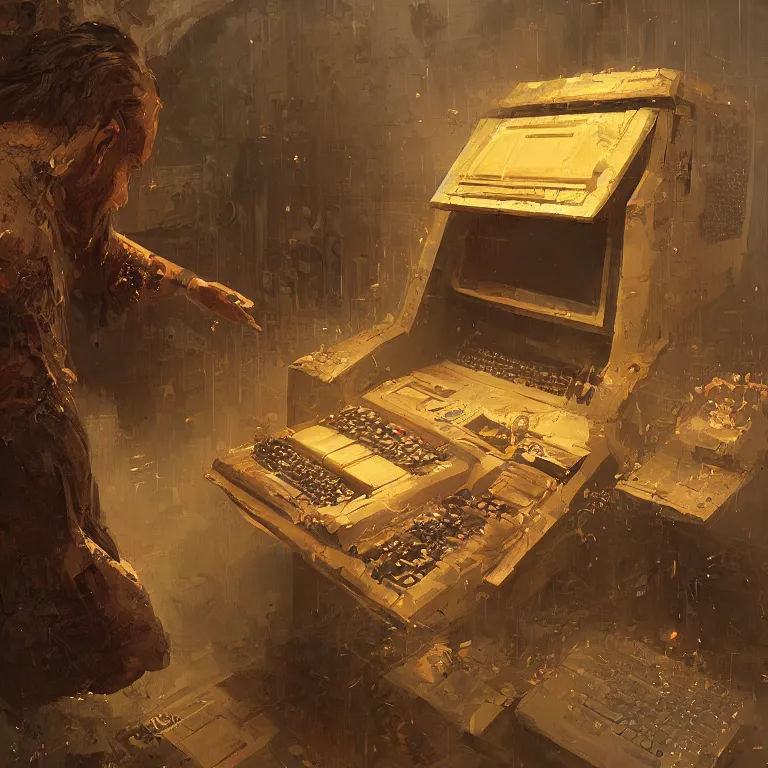 Prompt: ancient slavic computer machine by greg rutkowski