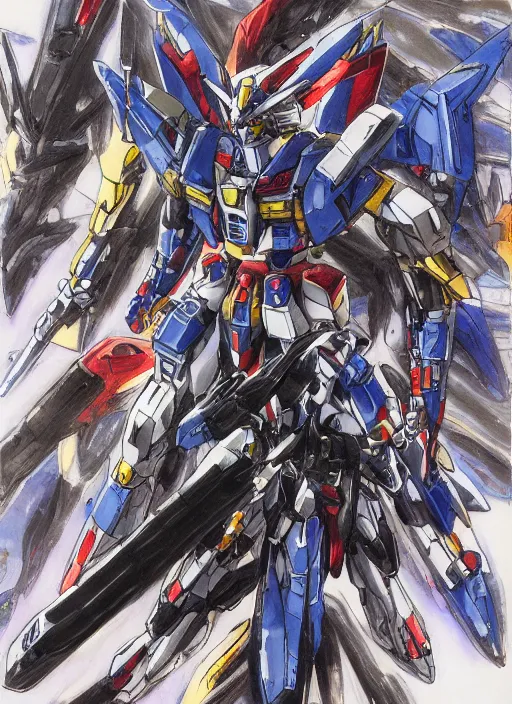 Prompt: Gundam by Yoshitaka Amano