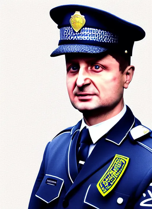 Prompt: volodymyr zelenskyy wearing a police uniform, digital art