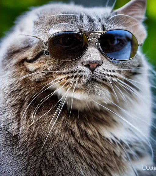 Image similar to award winning 5 5 mm close up portrait color photo of an admiral cat in full military outfit and aviators, in a park by luis royo. soft light. sony a 7 r iv