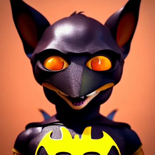 Prompt: weta disney pixar movie still macro close photo of cute anthropomorphic vulpes vulpes fulva wearing batman costume : : by weta, greg rutkowski, wlop, ilya kuvshinov, rossdraws, artgerm, octane render, iridescent, bright morning, anime, liosh, mucha : :