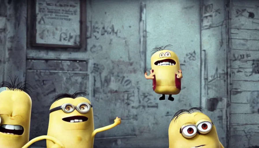 Image similar to fight club!!!, fight club!!! (((the minions))), movie still, cinematic
