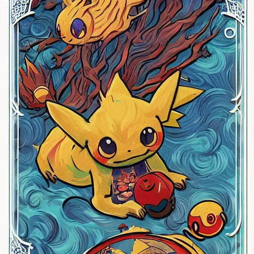 Prompt: pokemon card by Josan Gonzales and Dan Mumford, Highly Detailed, concept art, 8k unreal engine, van Gogh paintings style, hd