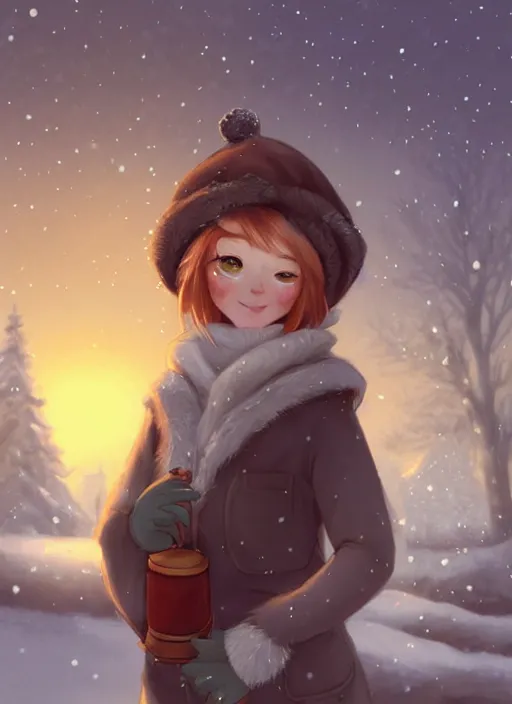 Image similar to award winning beautiful portrait commission art of a female furry anthro polr bear fursona with a cute beautiful attractive detailed furry face wearing cute stylish winter clothes at a comfy winter cabin at dusk by firelight. Character design by charlie bowater, ross tran, artgerm, and makoto shinkai, detailed, inked, western comic book art