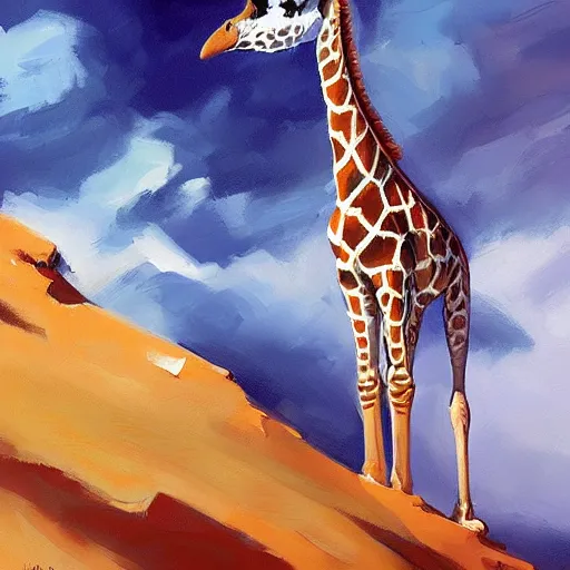 Image similar to a giraffe dressed like an astronaut floating in the space, trending on artstation, art by greg manchess, guangjian, detailed digital art, artstation hd