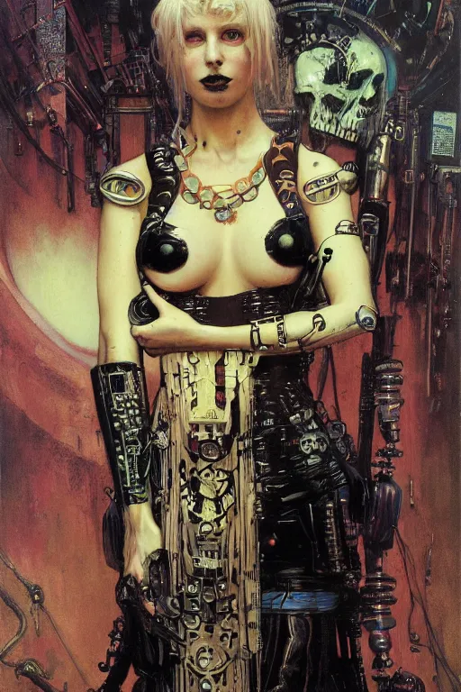 Image similar to full length portrait of alexa demie as a gothic cyberpunk by lawrence alma tadema and zdzislaw beksinski and norman rockwell and jack kirby and tom lovell and greg staples