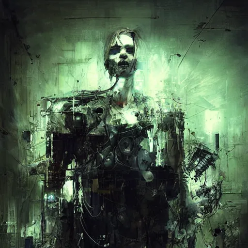 Image similar to cybernetic hunter, cyberpunk, wires, skulls, machines by emil melmoth zdzislaw belsinki craig mullins yoji shinkawa realistic render ominous detailed photo atmospheric by jeremy mann and agnes cecile ink drips paint smears digital glitches glitchart