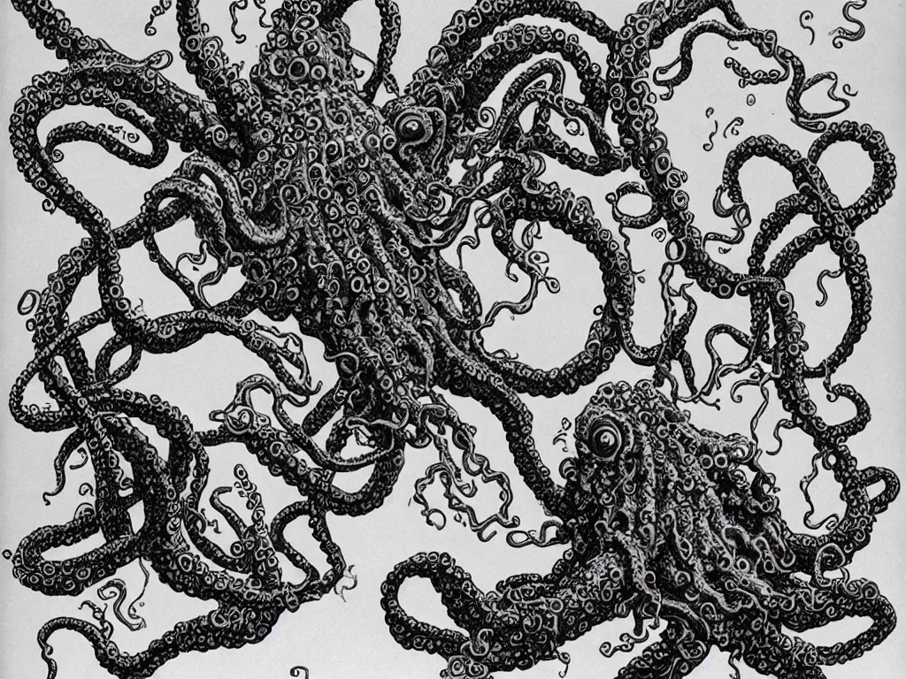 Image similar to tentacled cthulhu monster in 1 9 7 0 kitchen
